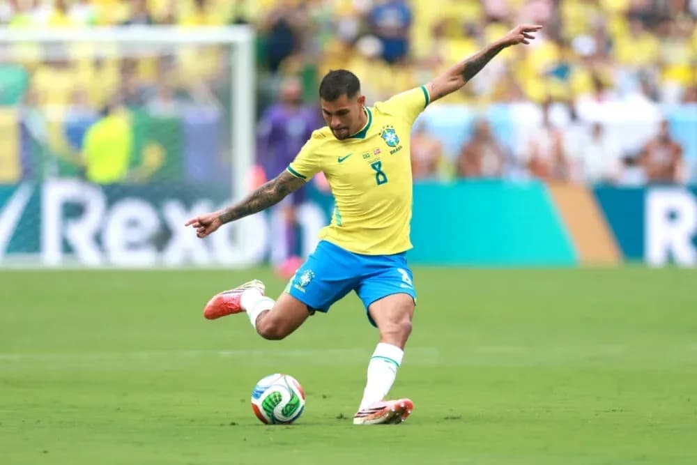 Brazilian player kicking the ball during match Brazilian player kicking the ball during match
