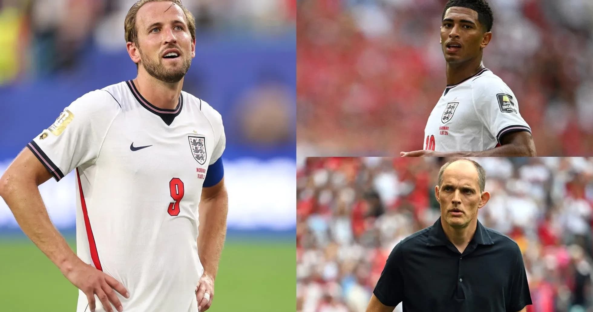 Three individuals in England football jerseys during match Three individuals in England football jerseys during match