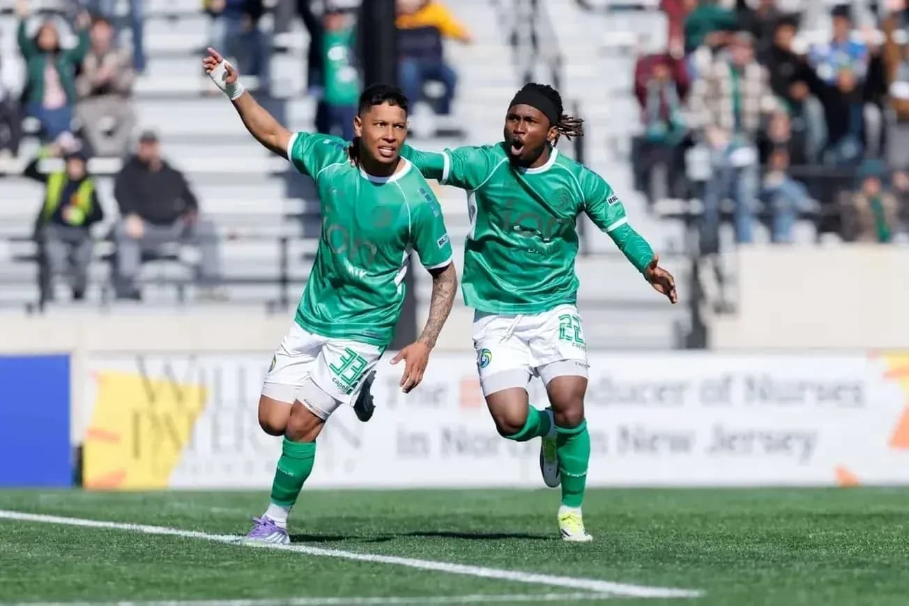 Players celebrating a goal during USL match Players celebrating a goal during USL match