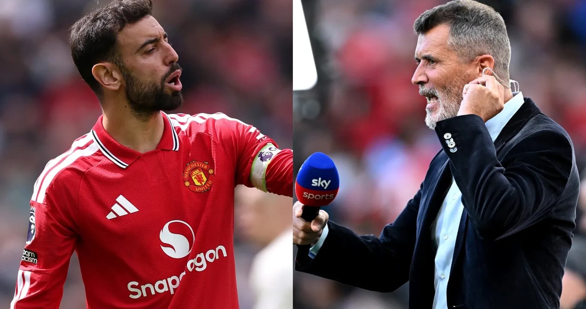 Bruno Fernandes and Roy Keane during match commentary Bruno Fernandes and Roy Keane during match commentary