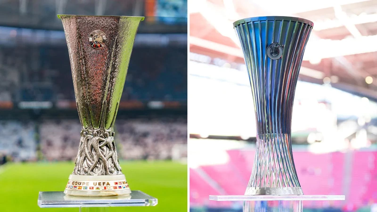 UEFA trophies on display at stadium UEFA trophies on display at stadium