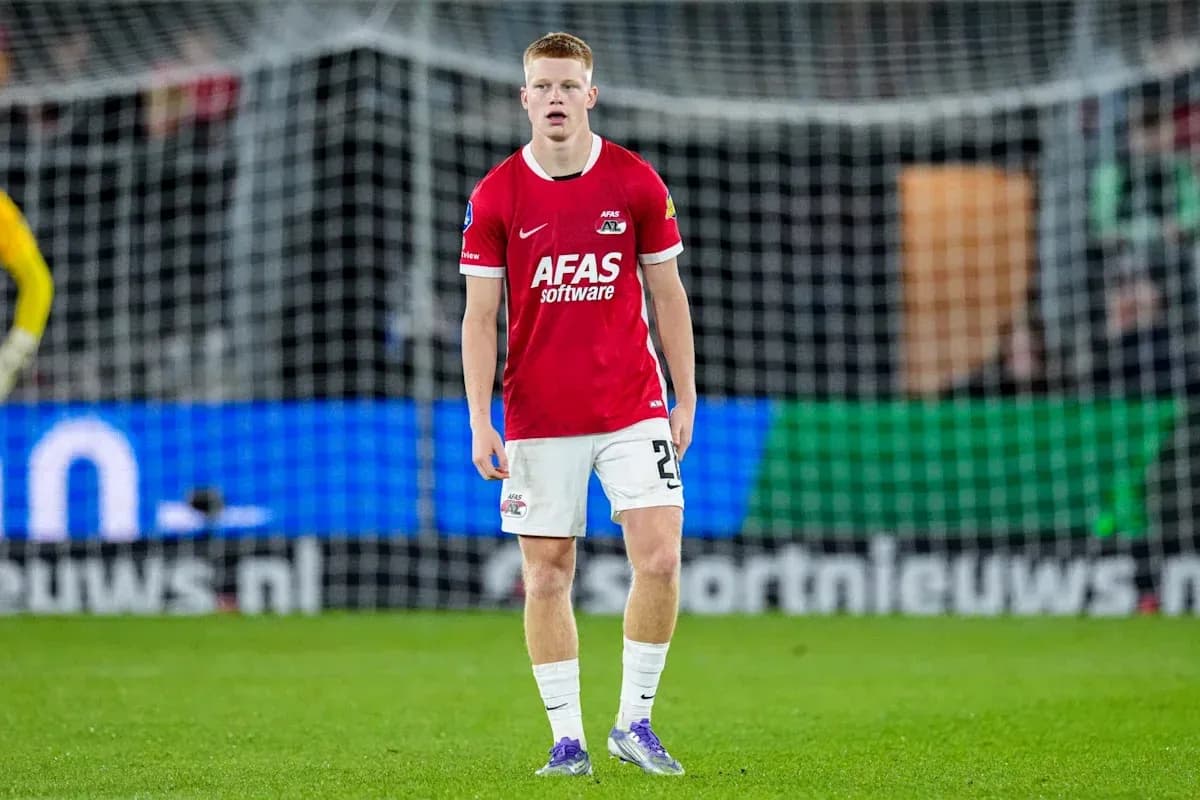 Player in red AZ Alkmaar kit on the field Player in red AZ Alkmaar kit on the field