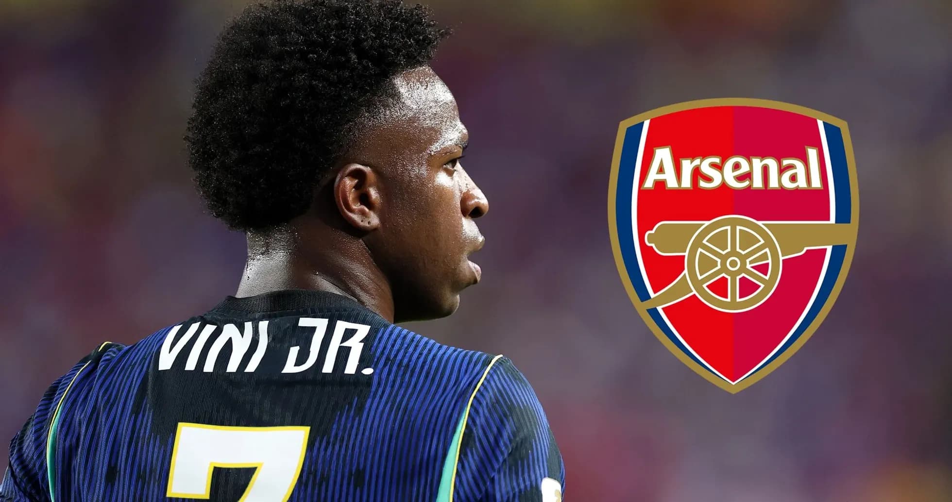 Player Vini Jr. in jersey with Arsenal logo Player Vini Jr. in jersey with Arsenal logo