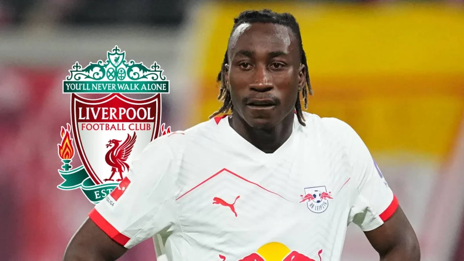 Player in RB Leipzig kit with Liverpool logo Player in RB Leipzig kit with Liverpool logo