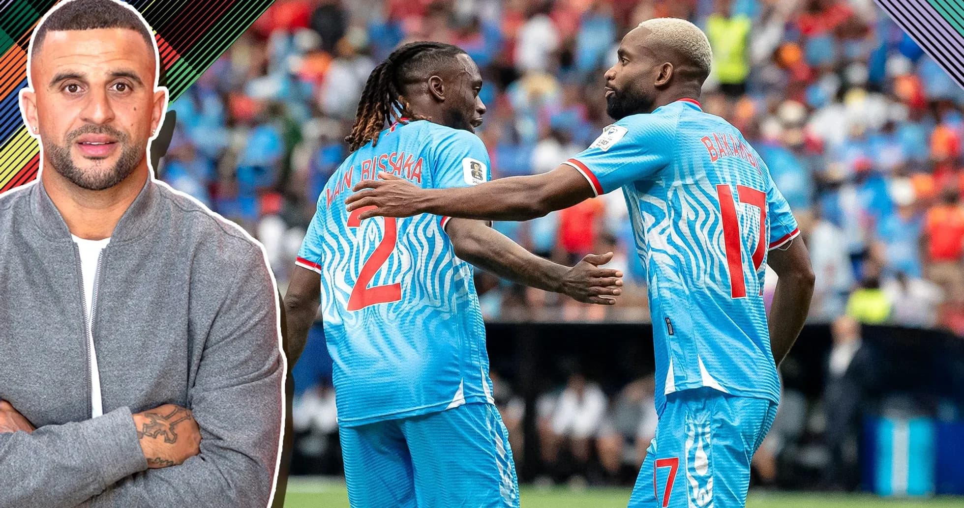 Two players celebrating on the field during match Two players celebrating on the field during match