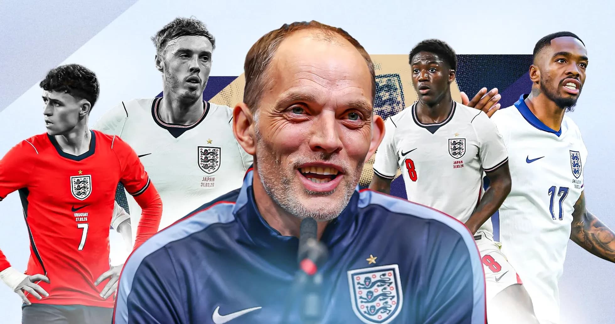 England team players and coach in promotional graphic England team players and coach in promotional graphic