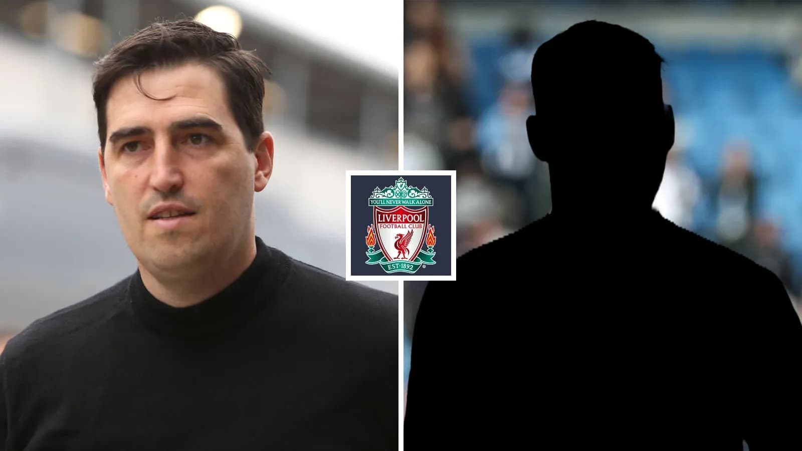 Man walking past Liverpool FC logo and silhouette Man walking past Liverpool FC logo and silhouette