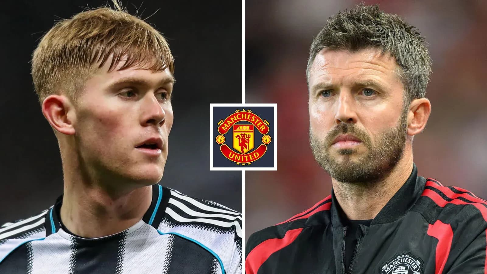 Two football players with Manchester United logo between them Two football players with Manchester United logo between them