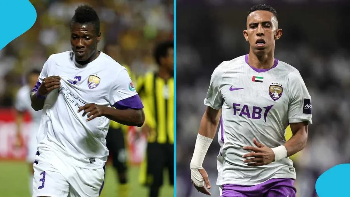 Two football players from Al Ain FC in action Two football players from Al Ain FC in action