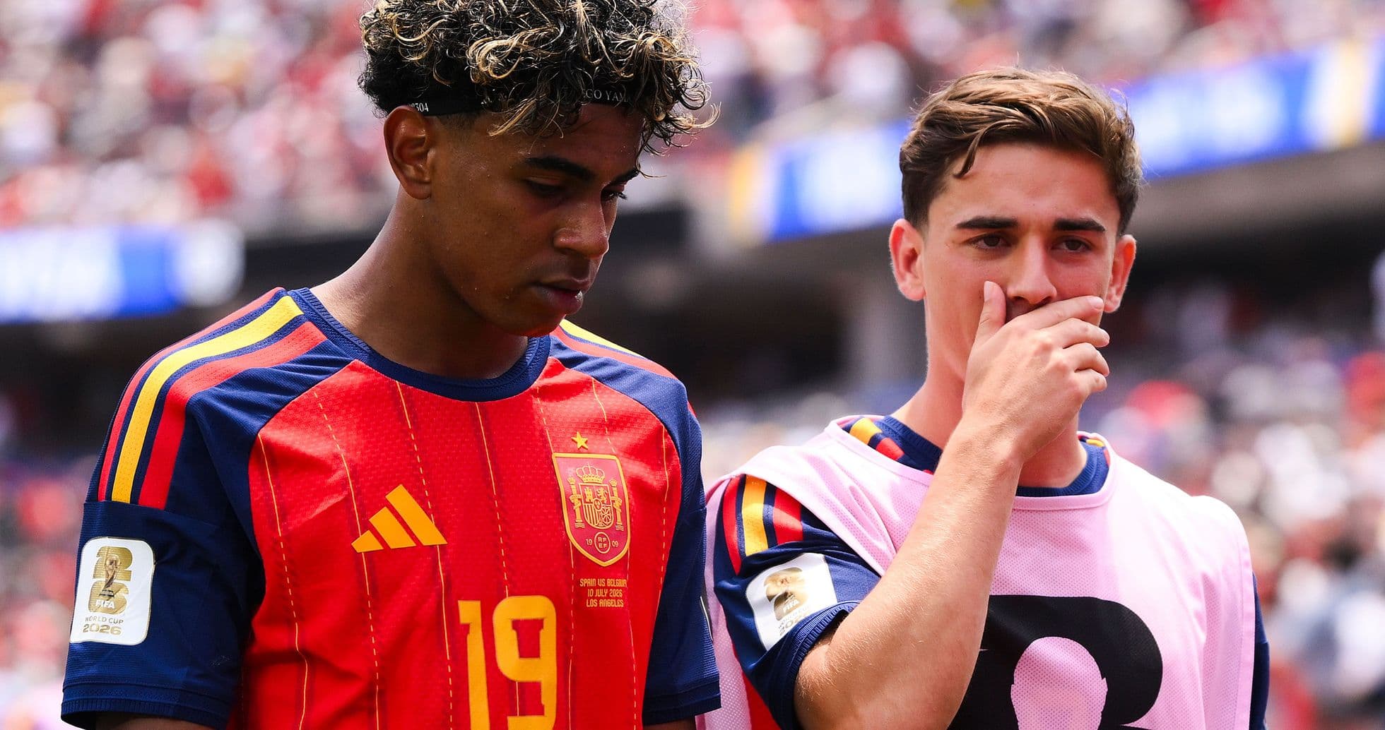 Two Spain players on the sidelines during match Two Spain players on the sidelines during match