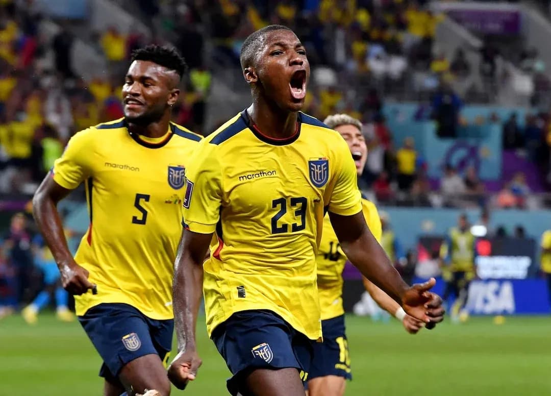 Ecuador players celebrating a goal during match Ecuador players celebrating a goal during match