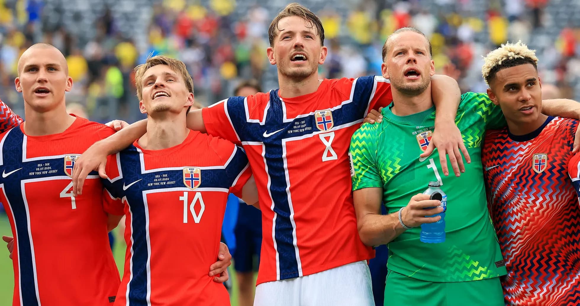 Norwegian players celebrating together after a match Norwegian players celebrating together after a match