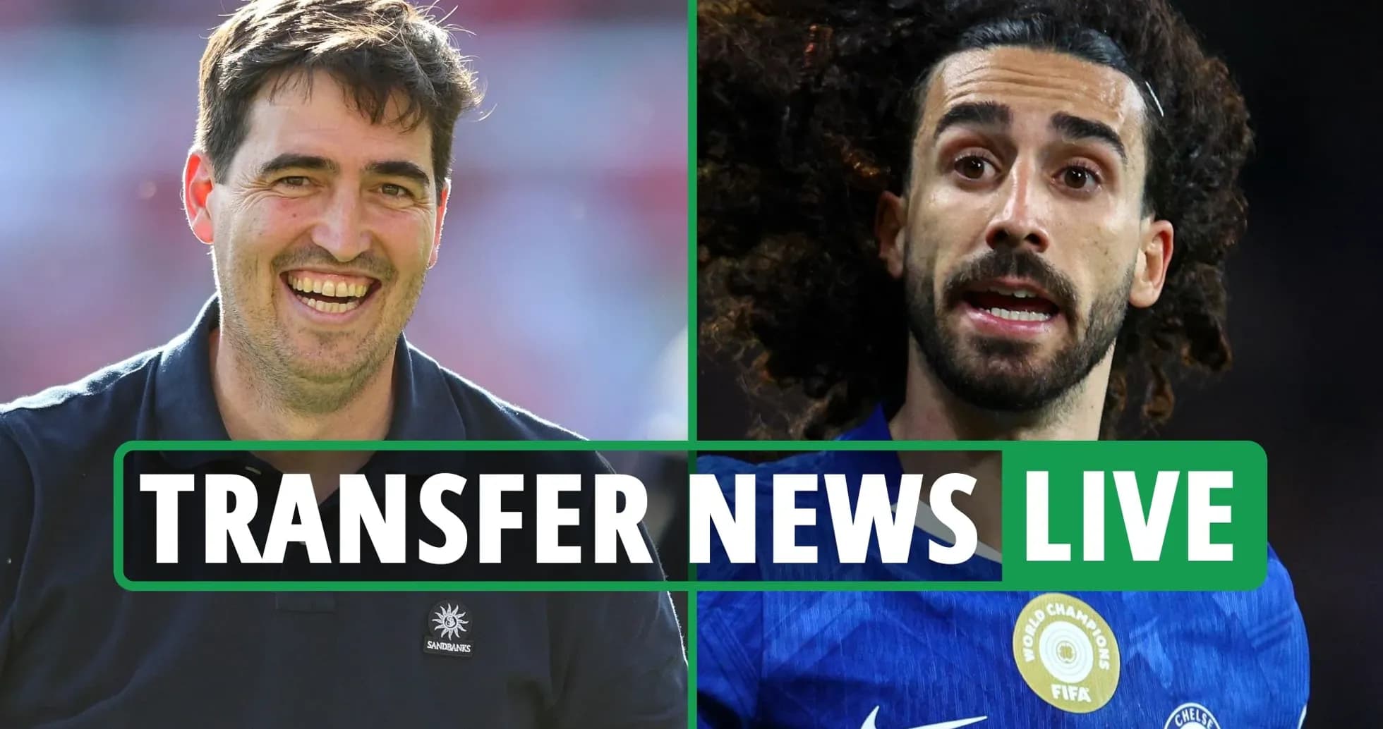 Coach smiling alongside player during transfer news segment Coach smiling alongside player during transfer news segment
