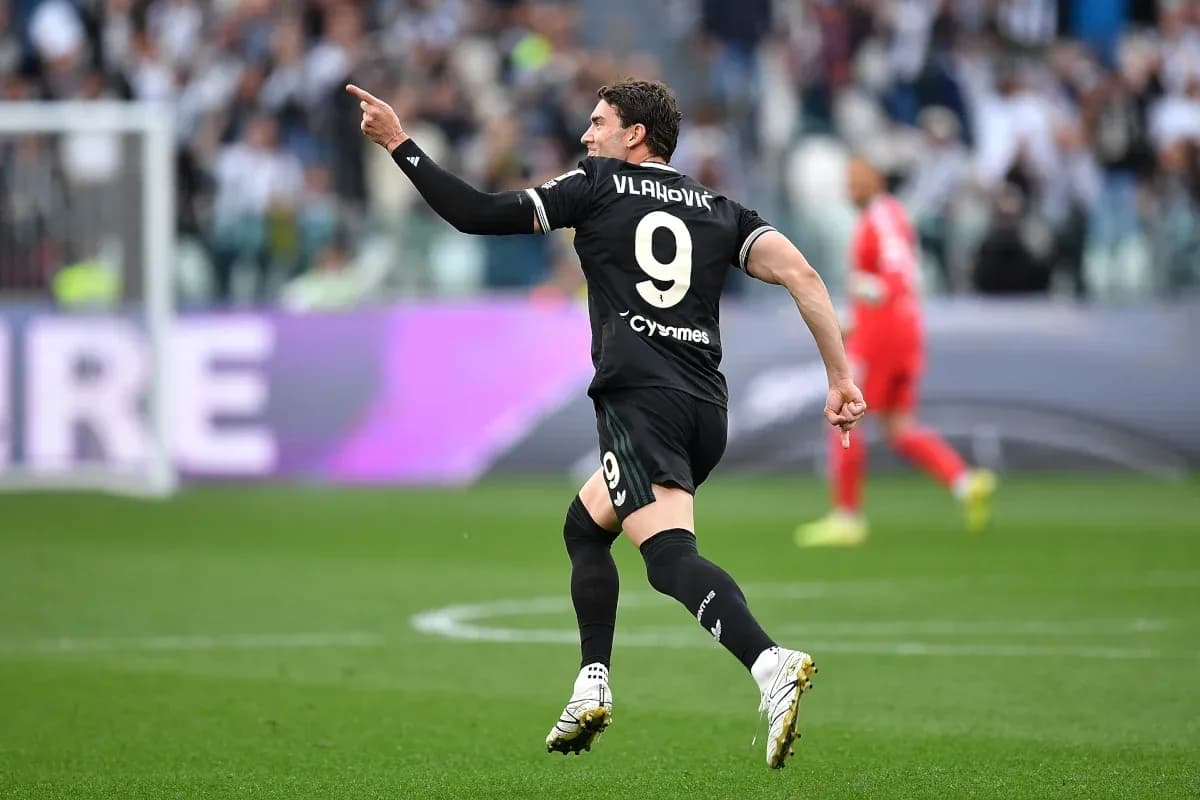 Dusan Vlahovic celebrating a goal for Juventus Dusan Vlahovic celebrating a goal for Juventus
