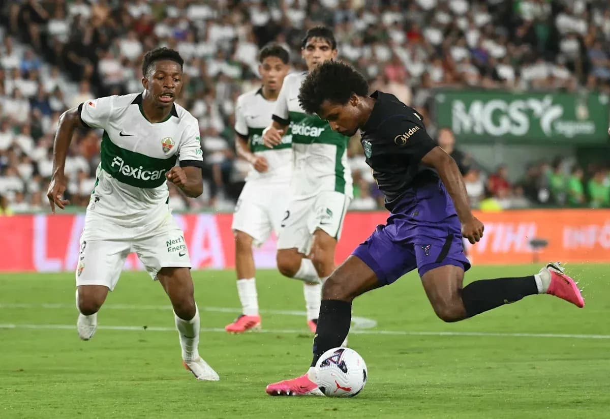 Player dribbling past opponent during soccer match Player dribbling past opponent during soccer match