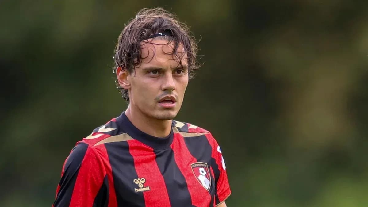 Player wearing Bournemouth kit during training session Player wearing Bournemouth kit during training session