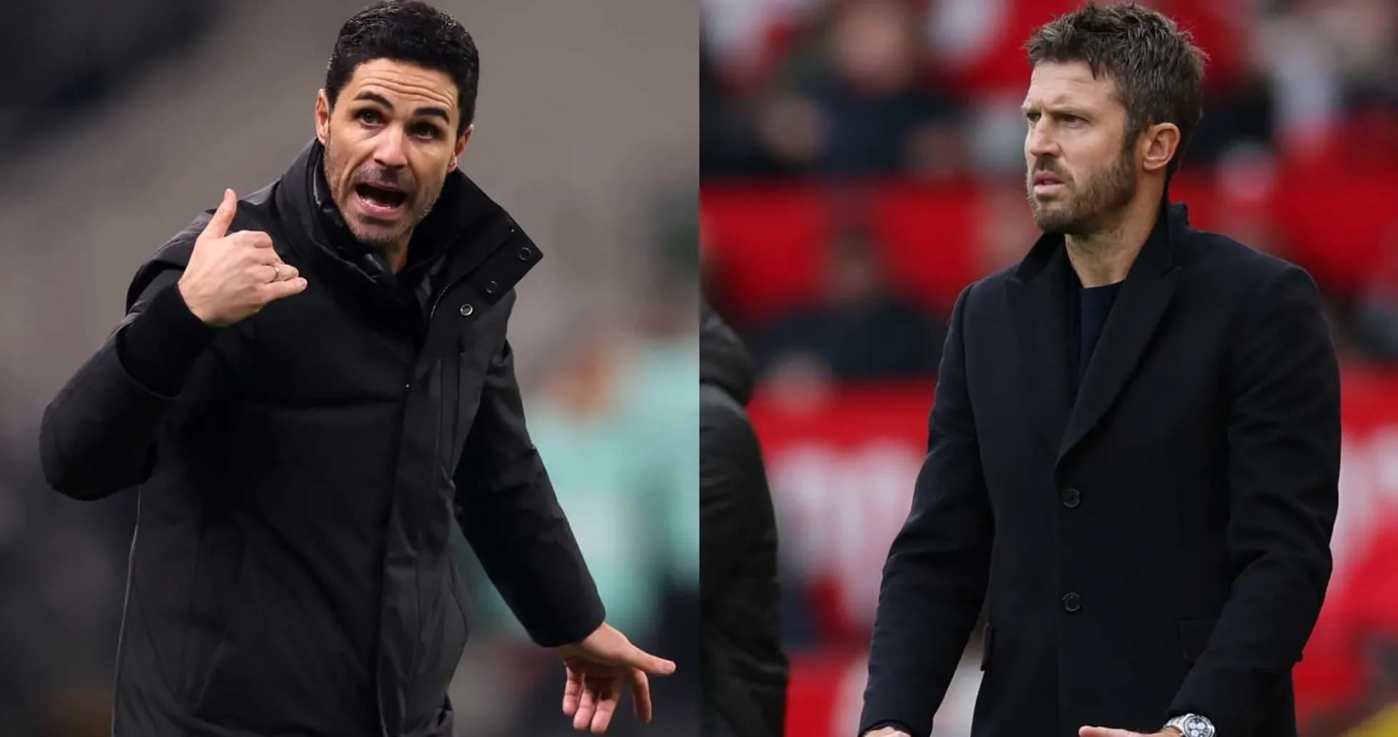 Two football managers gesturing during a match Two football managers gesturing during a match
