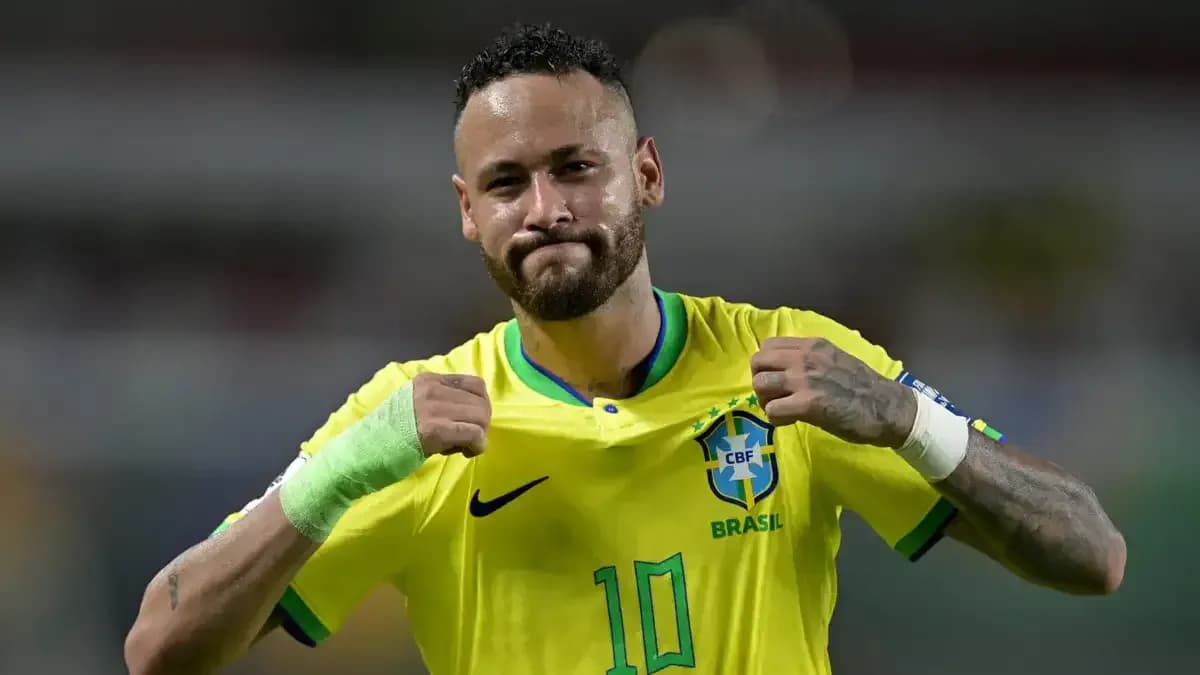 Neymar celebrating in Brazil national team jersey Neymar celebrating in Brazil national team jersey