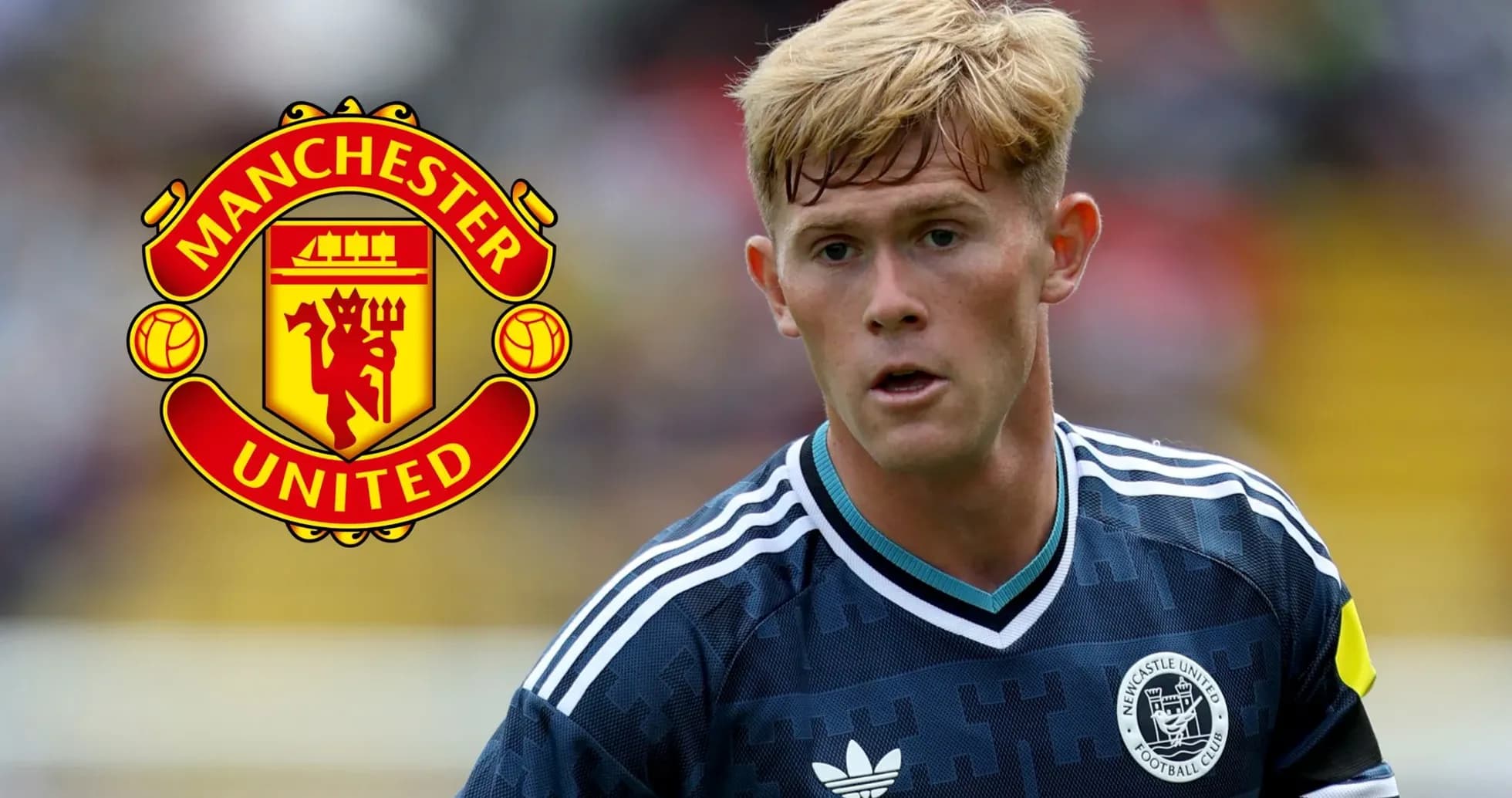 Player in Newcastle United kit with Manchester United logo Player in Newcastle United kit with Manchester United logo