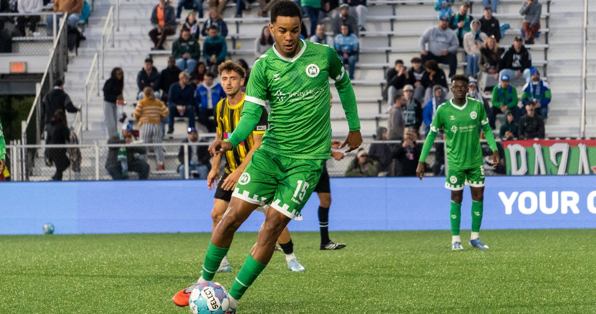 Hartford Athletic player preparing to kick ball Hartford Athletic player preparing to kick ball
